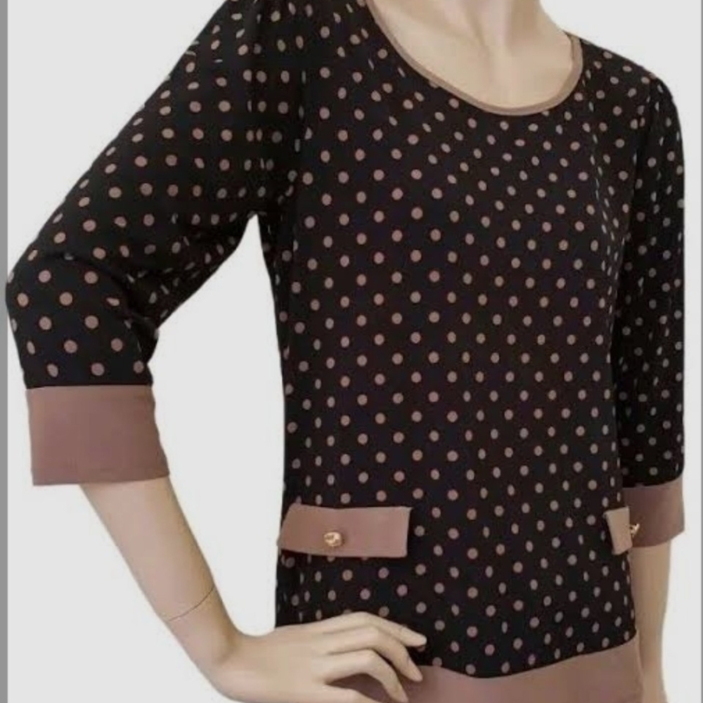 DIANA BELLE Black and Tan Polka Dot Top.Size S